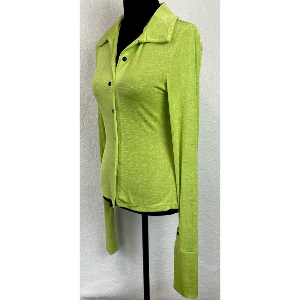 COMMENSE • Lime Green Exaggerated Long Sleeve Collared Button-Down Shirt, S - Picture 12 of 16